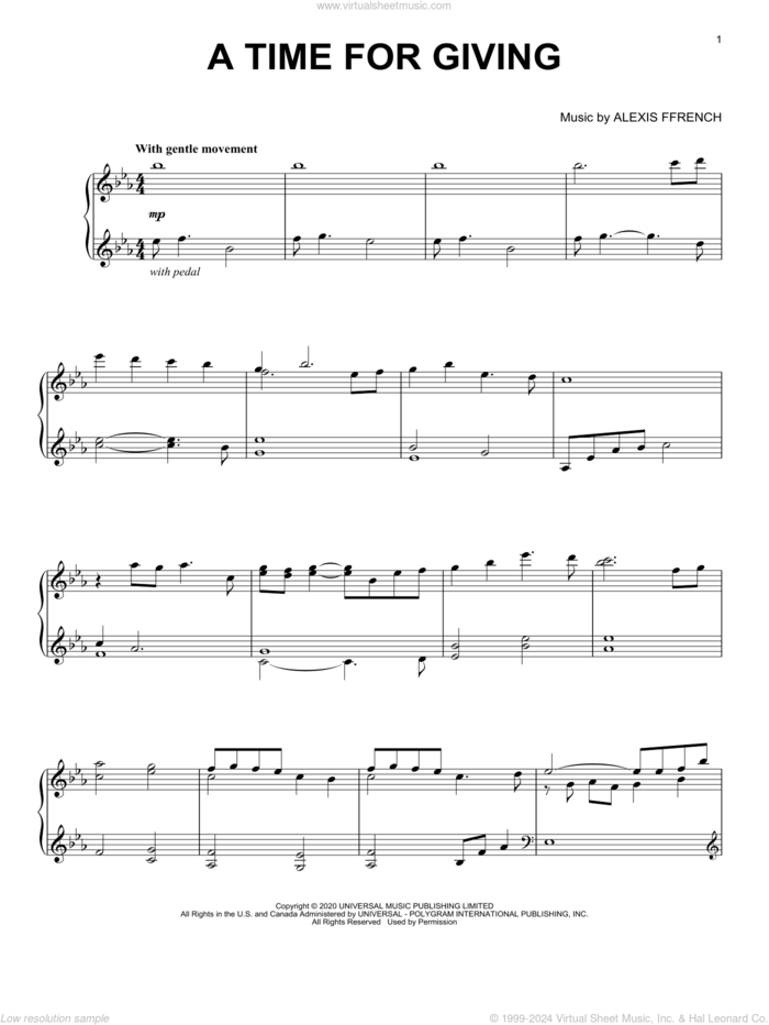 A Time For Giving sheet music for piano solo by Alexis Ffrench, intermediate skill level