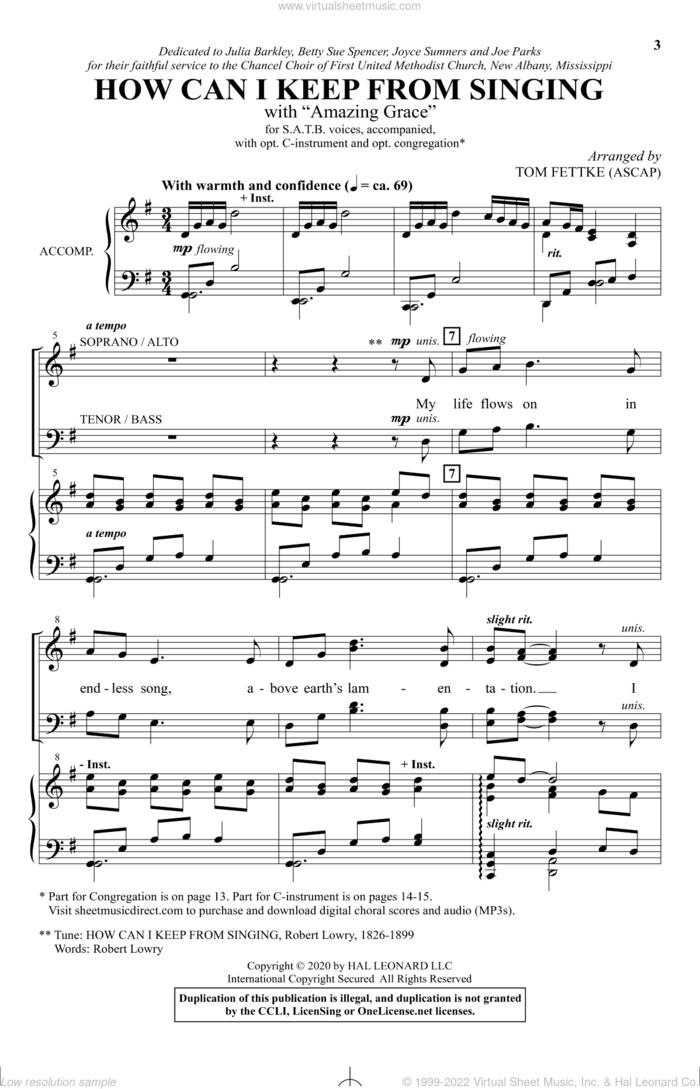 How Can I Keep From Singing (with 'Amazing Grace') sheet music for choir (SATB: soprano, alto, tenor, bass) by Robert Lowry and Tom Fettke, intermediate skill level