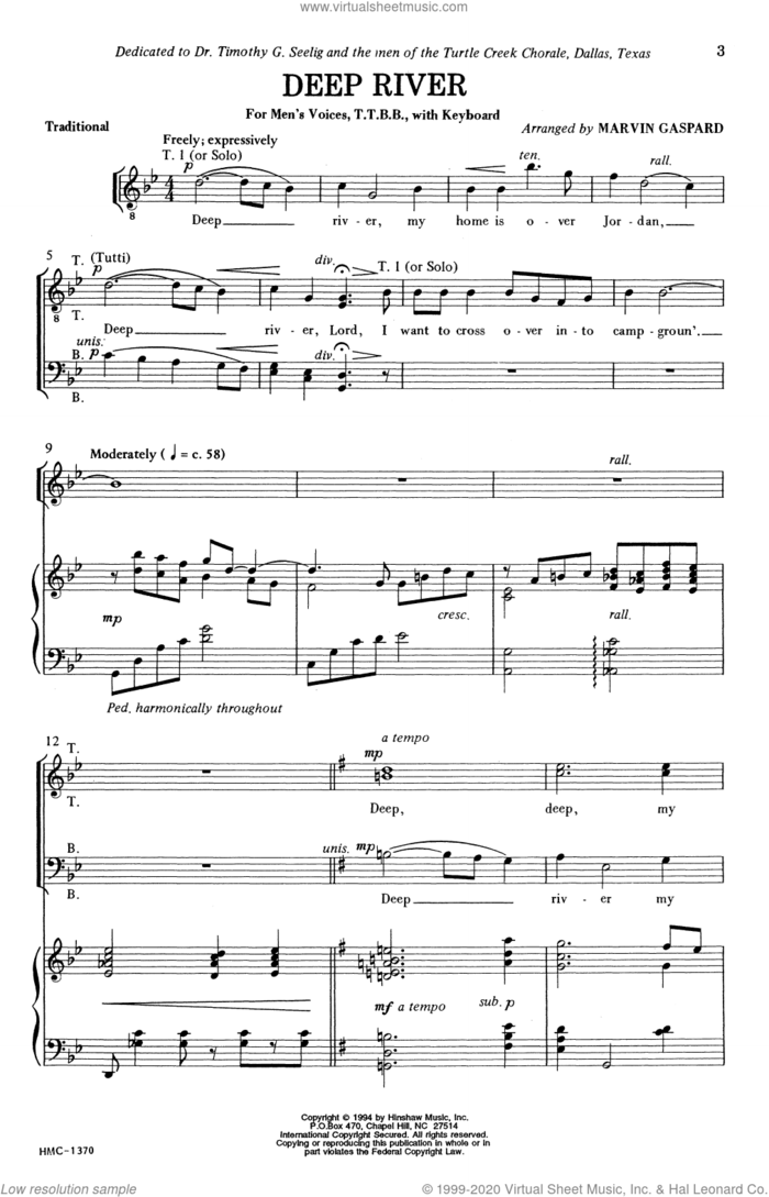 Deep River (arr. Marvin Gaspard) sheet music for choir (TTBB: tenor, bass)  and Marvin Gaspard, intermediate skill level