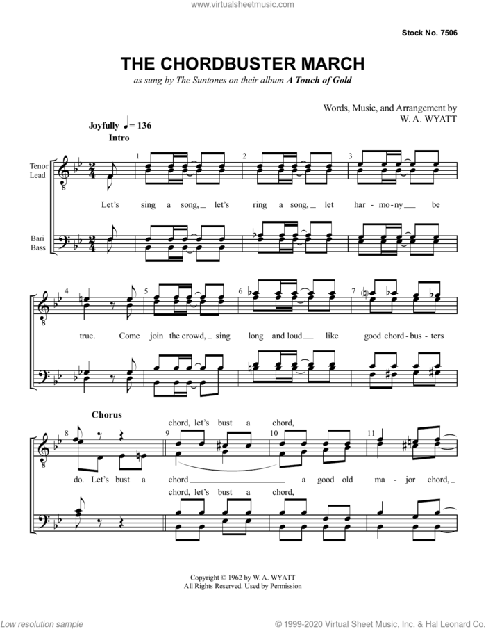 The Chordbuster March sheet music for choir (TTBB: tenor, bass) by The Suntones and W.A. Wyatt, intermediate skill level