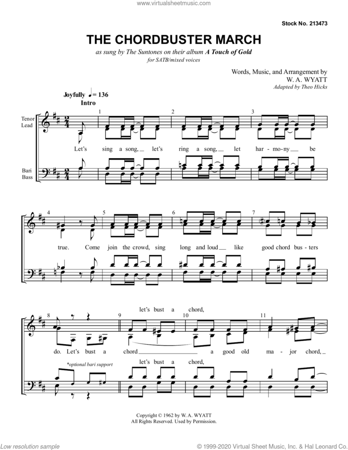 The Chordbuster March sheet music for choir (SATB: soprano, alto, tenor, bass) by The Suntones and W.A. Wyatt, intermediate skill level