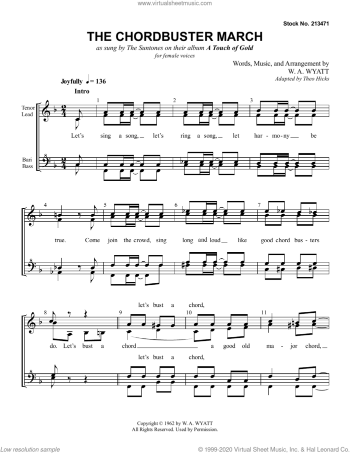 The Chordbuster March sheet music for choir (SSAA: soprano, alto) by The Suntones and W.A. Wyatt, intermediate skill level