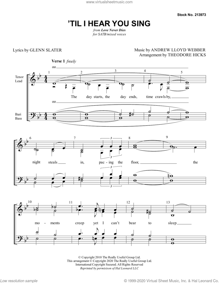 'Til I Hear You Sing (from Love Never Dies) (arr. Theodore Hicks) sheet music for choir (SATB: soprano, alto, tenor, bass) by Glenn Slater, Theo Hicks and Andrew Lloyd Webber, intermediate skill level