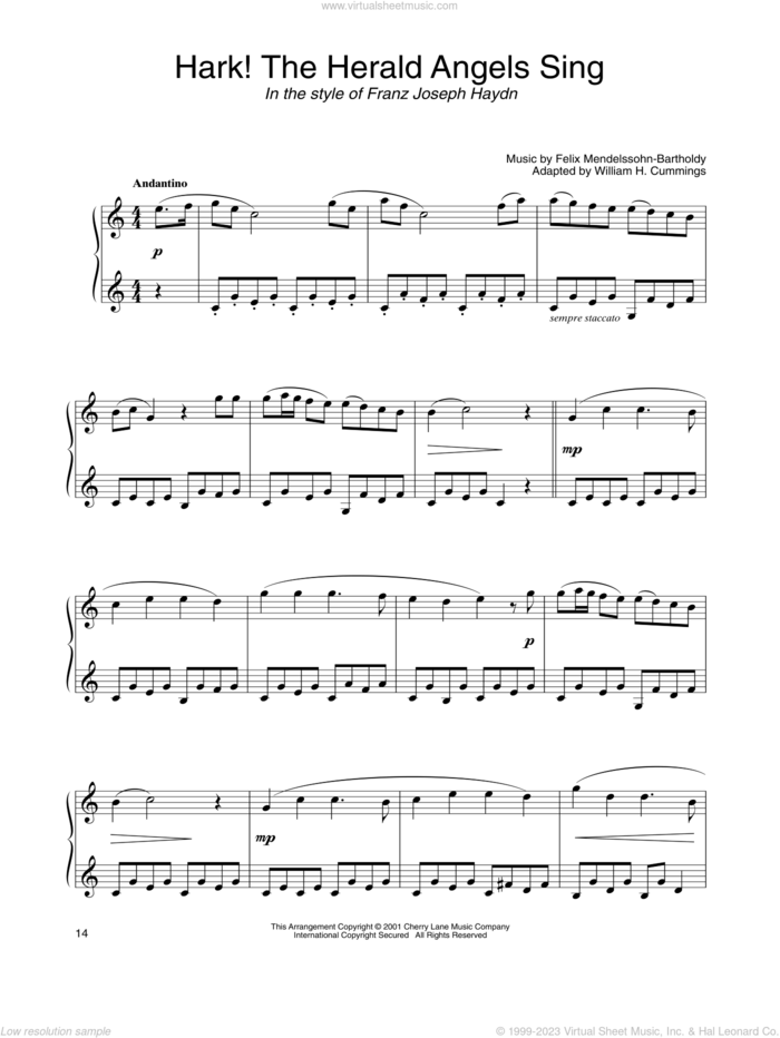 Hark! The Herald Angels Sing (in the style of Haydn) (arr. Carol Klose) sheet music for piano solo by Felix Mendelssohn-Bartholdy, Carol Klose, Charles Wesley, George Whitefield and William H. Cummings, classical score, intermediate skill level