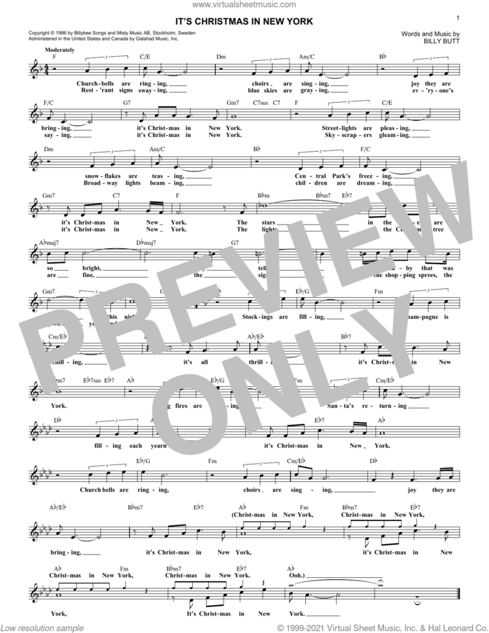 It's Christmas In New York sheet music for voice and other instruments (fake book) by William Butt, intermediate skill level