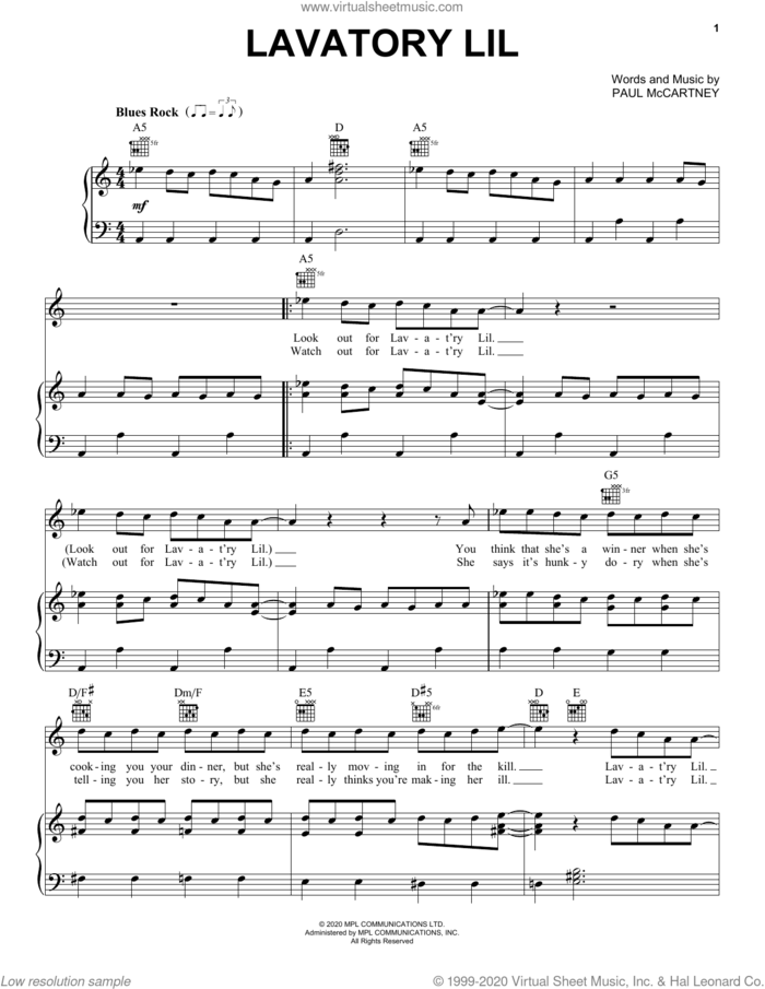 Lavatory Lil sheet music for voice, piano or guitar by Paul McCartney, intermediate skill level