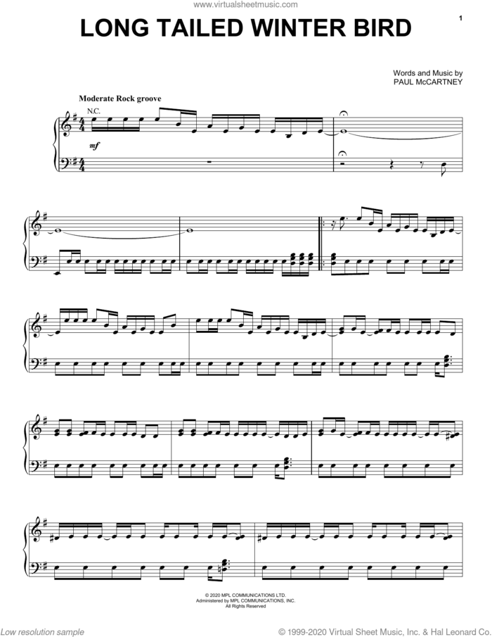 Long Tailed Winter Bird sheet music for voice, piano or guitar by Paul McCartney, intermediate skill level