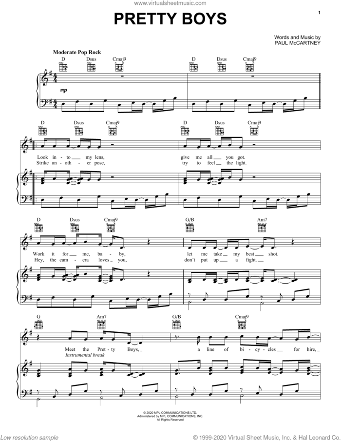 Pretty Boys sheet music for voice, piano or guitar by Paul McCartney, intermediate skill level