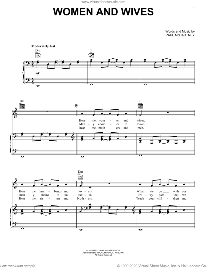 Women And Wives sheet music for voice, piano or guitar by Paul McCartney, intermediate skill level