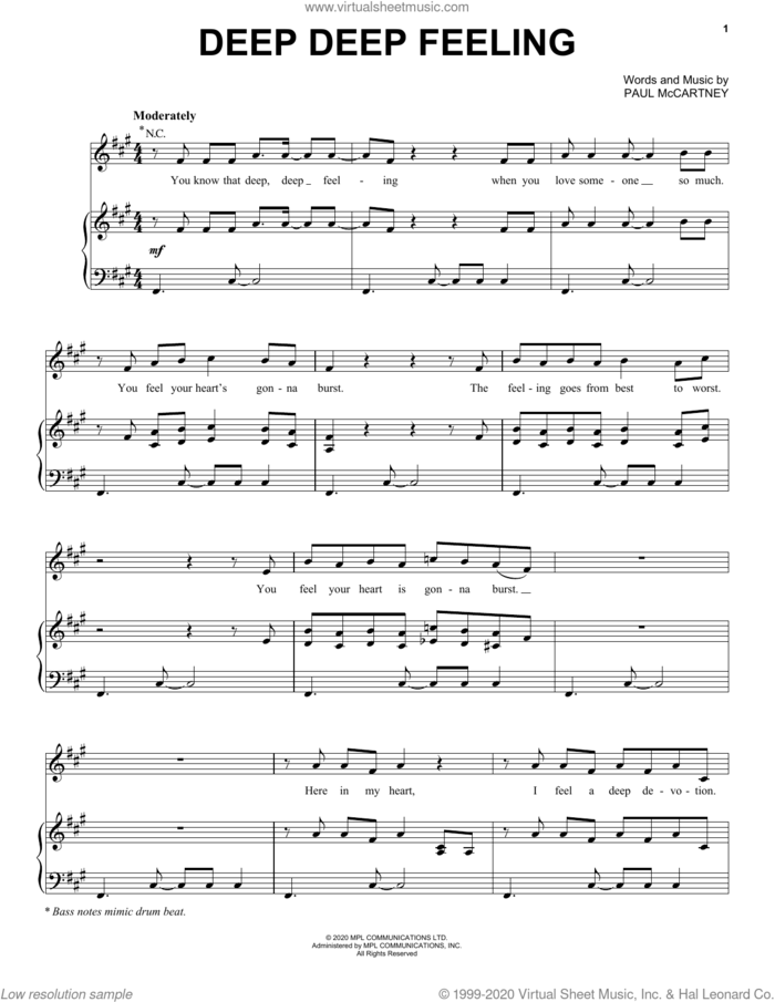 Deep Deep Feeling sheet music for voice, piano or guitar by Paul McCartney, intermediate skill level