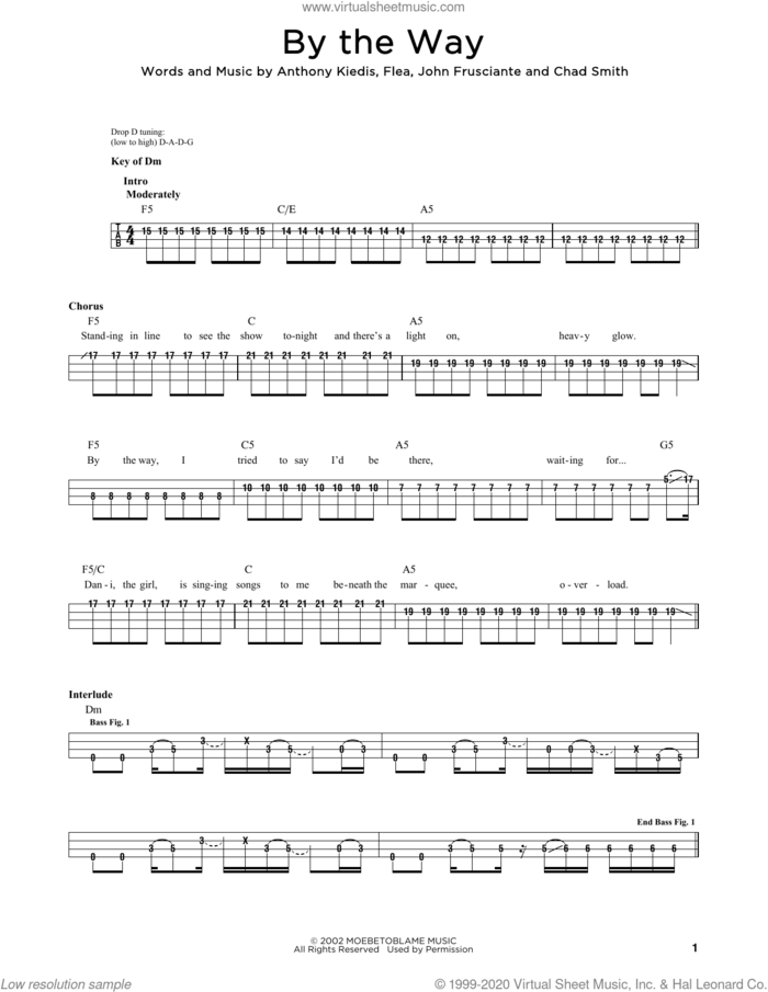 By The Way sheet music for bass solo by Red Hot Chili Peppers, Anthony Kiedis, Chad Smith, Flea and John Frusciante, intermediate skill level