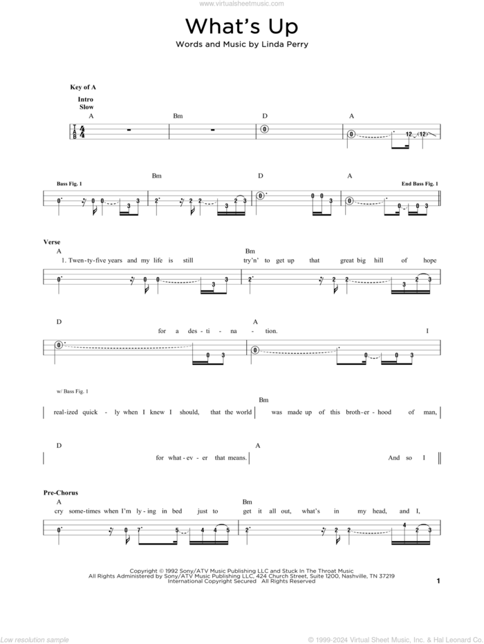 What's Up sheet music for bass solo by 4 Non Blondes and Linda Perry, intermediate skill level