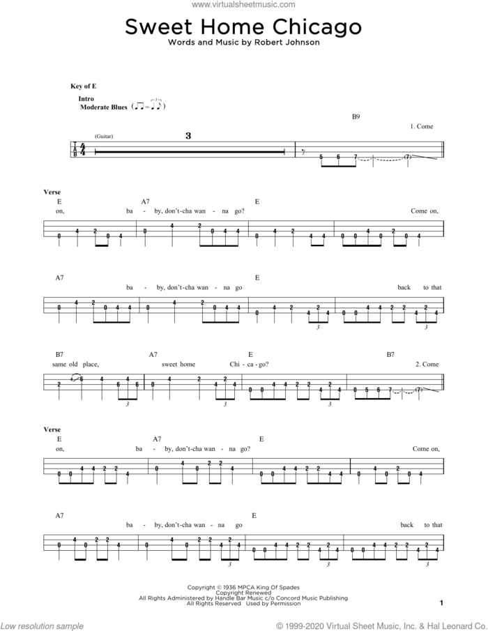 Sweet Home Chicago sheet music for bass solo by Robert Johnson, intermediate skill level