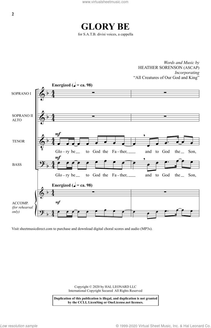 Glory Be (with 'All Creatures of Our God and King') sheet music for choir (SATB: soprano, alto, tenor, bass) by Heather Sorenson, intermediate skill level