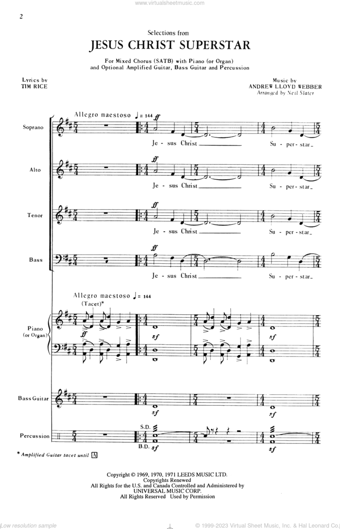 Selections from Jesus Christ Superstar (arr. Neil Slater) sheet music for choir (SATB: soprano, alto, tenor, bass) by Andrew Lloyd Webber, Neil Slater and Tim Rice, intermediate skill level