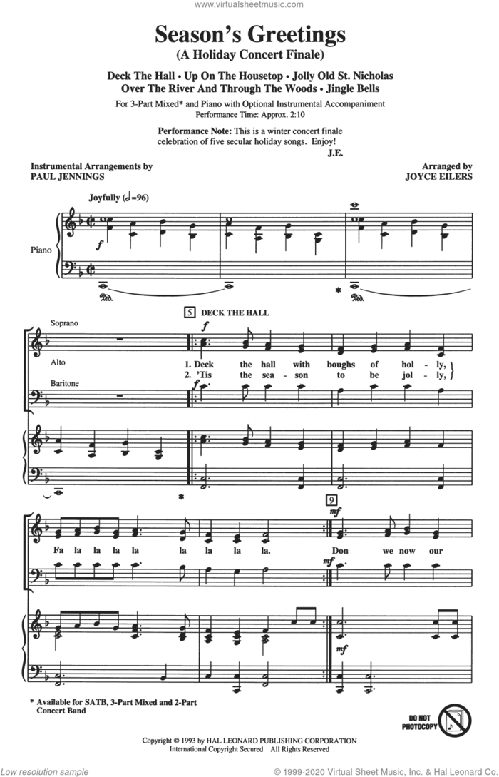 Season's Greetings (Medley) sheet music for choir (3-Part Mixed) by Joyce Eilers, intermediate skill level