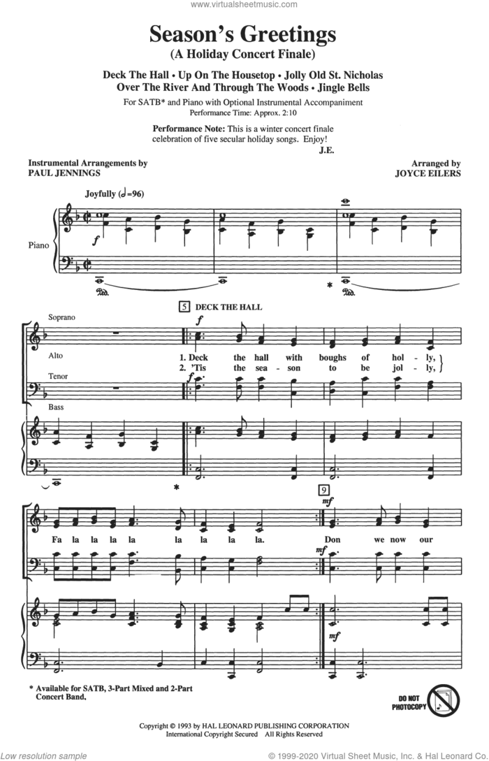 Season's Greetings (Medley) sheet music for choir (SATB: soprano, alto, tenor, bass) by Joyce Eilers, intermediate skill level