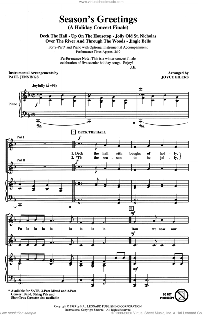 Season's Greetings (Medley) sheet music for choir (2-Part) by Joyce Eilers, intermediate duet