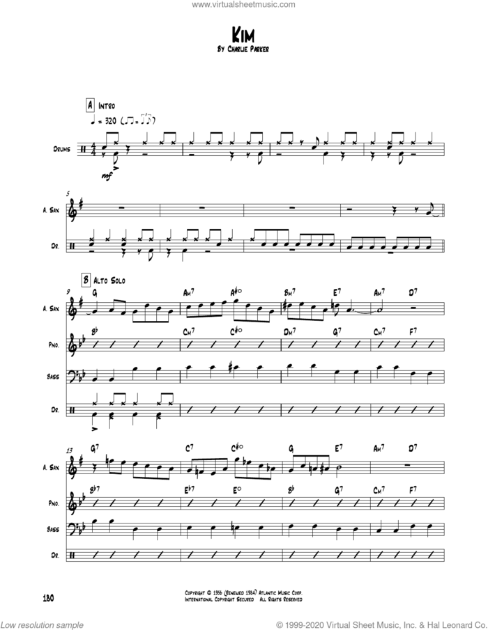 Kim sheet music for chamber ensemble (Transcribed Score) by Charlie Parker, intermediate skill level