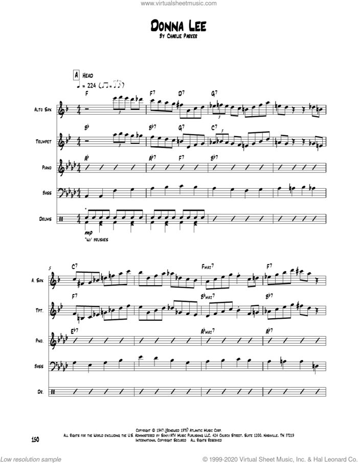 Donna Lee sheet music for chamber ensemble (Transcribed Score) by Charlie Parker, intermediate skill level