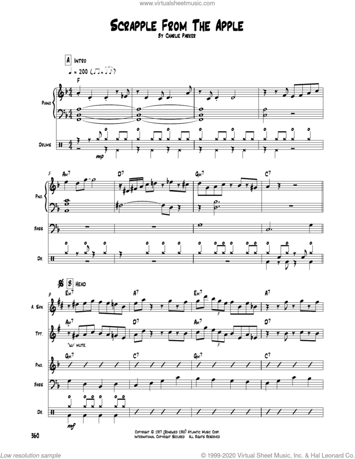 Scrapple From The Apple sheet music for chamber ensemble (Transcribed Score) by Charlie Parker, intermediate skill level