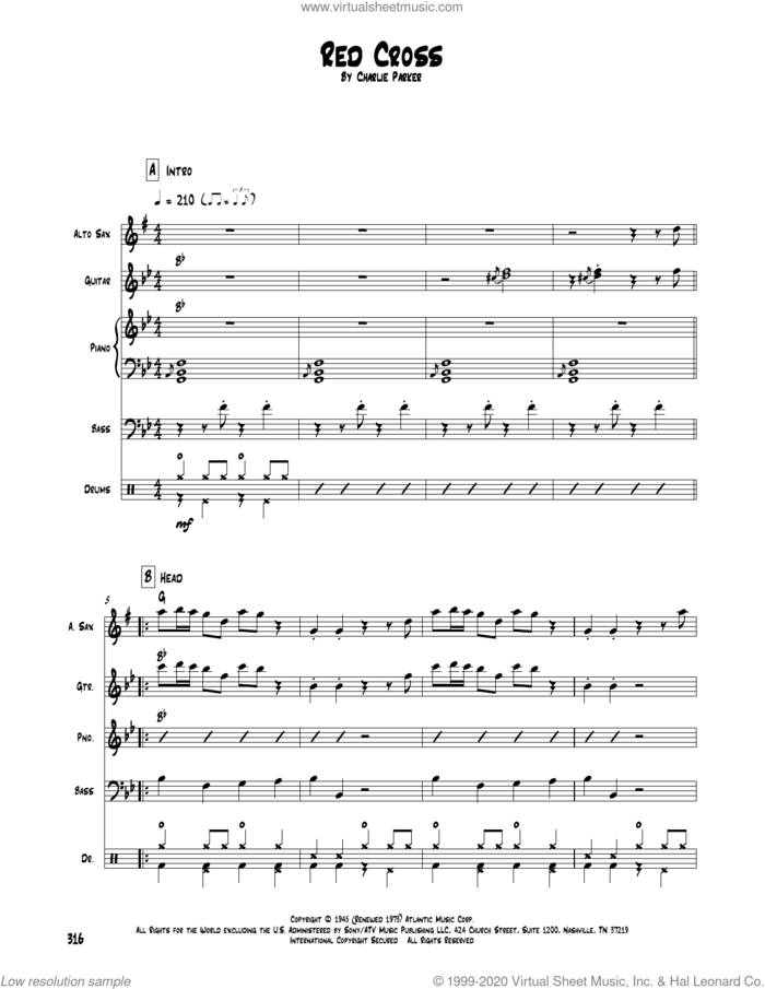 Red Cross sheet music for chamber ensemble (Transcribed Score) by Charlie Parker, intermediate skill level