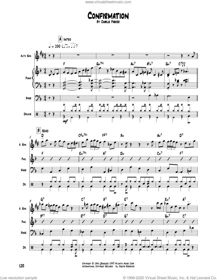 Confirmation sheet music for chamber ensemble (Transcribed Score) by Charlie Parker, intermediate skill level