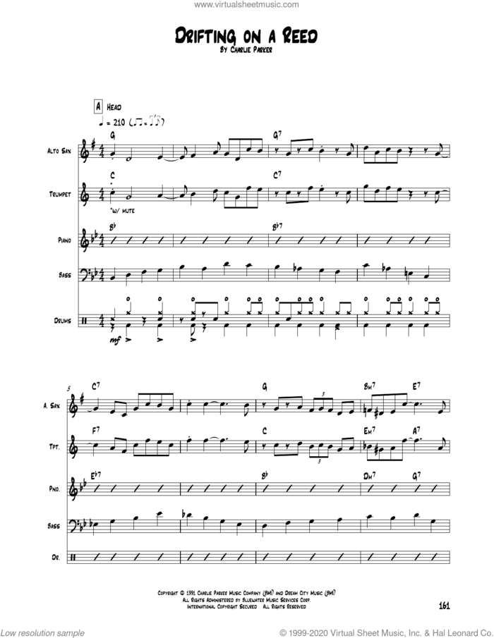 Drifting On A Reed sheet music for chamber ensemble (Transcribed Score) by Charlie Parker, intermediate skill level