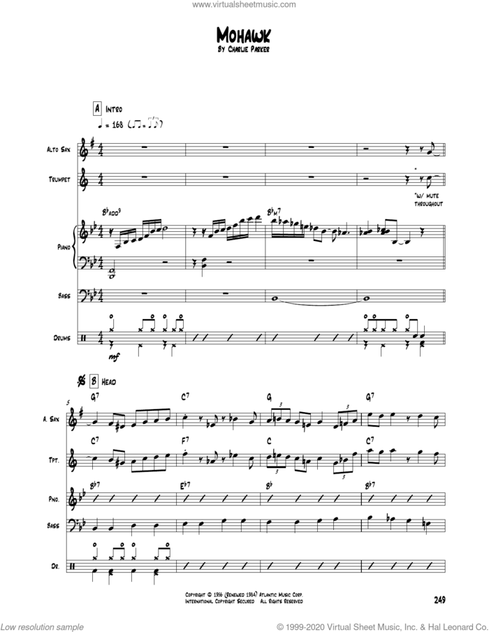 Mohawk sheet music for chamber ensemble (Transcribed Score) by Charlie Parker, intermediate skill level