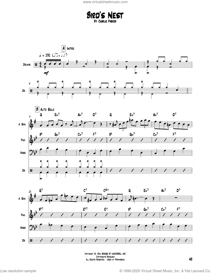 Bird's Nest sheet music for chamber ensemble (Transcribed Score) by Charlie Parker, intermediate skill level