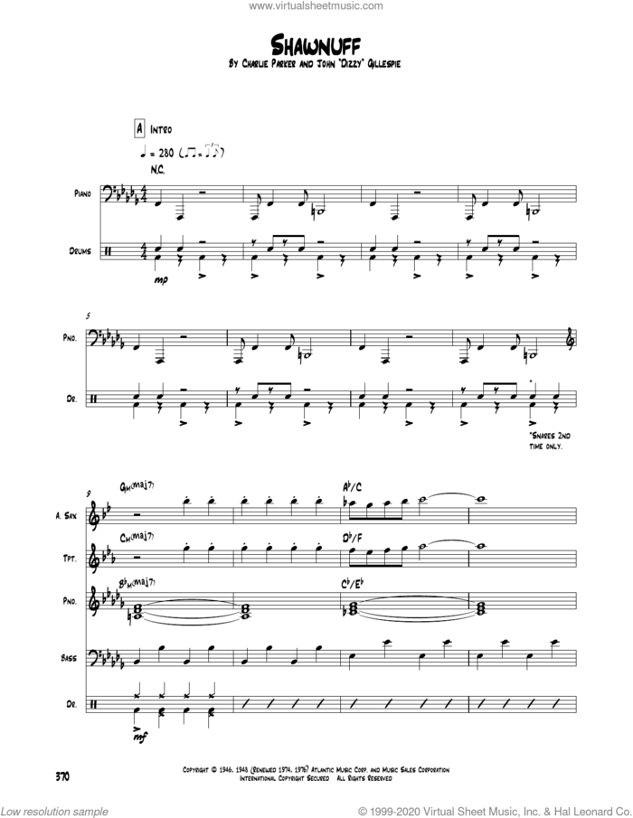 Shawnuff sheet music for chamber ensemble (Transcribed Score) by Charlie Parker and Dizzy Gillespie, intermediate skill level