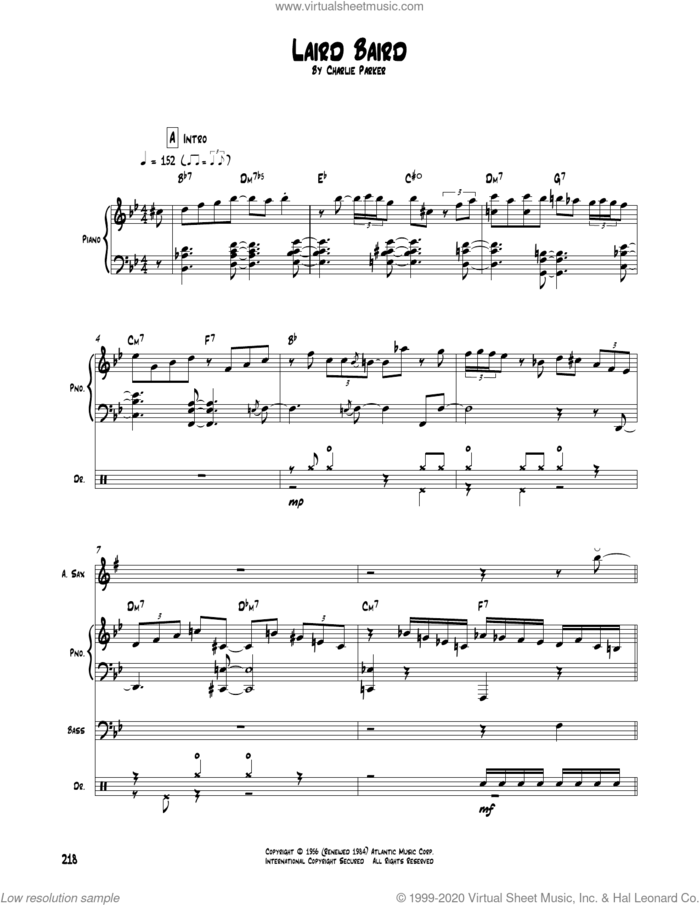 Laird Baird sheet music for chamber ensemble (Transcribed Score) by Charlie Parker, intermediate skill level