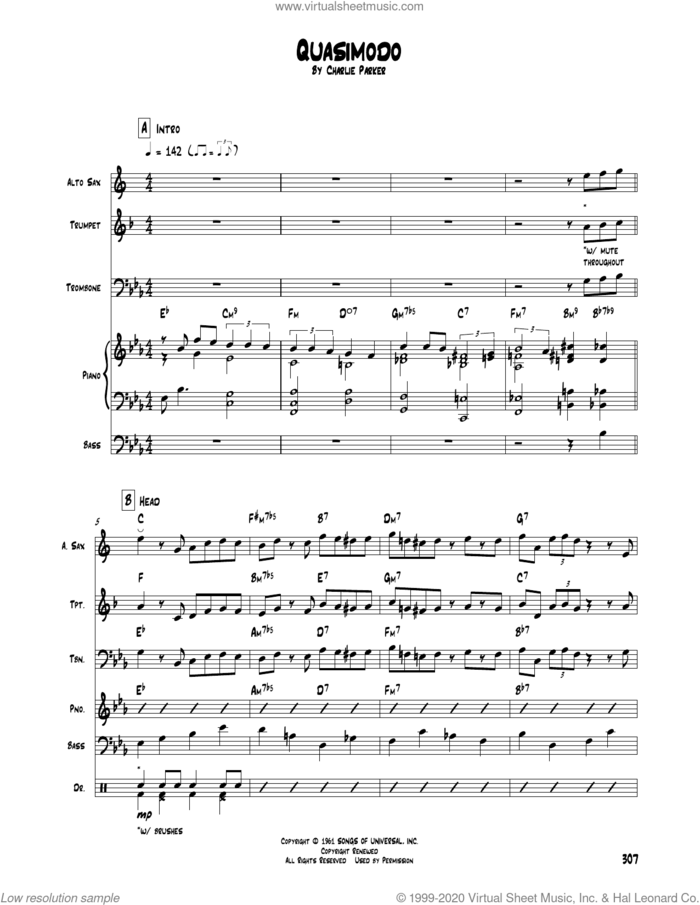 Quasimodo sheet music for chamber ensemble (Transcribed Score) by Charlie Parker, intermediate skill level