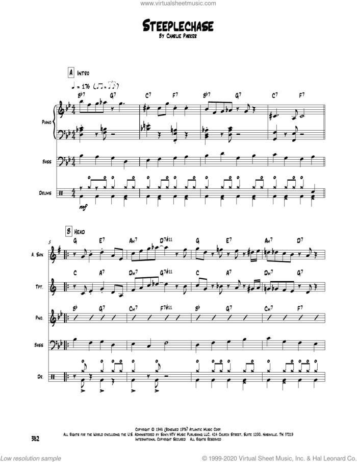 Steeplechase sheet music for chamber ensemble (Transcribed Score) by Charlie Parker, classical score, intermediate skill level