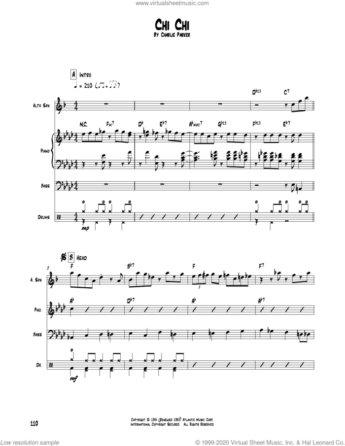 Chi Chi sheet music for chamber ensemble (Transcribed Score) by Charlie Parker, intermediate skill level