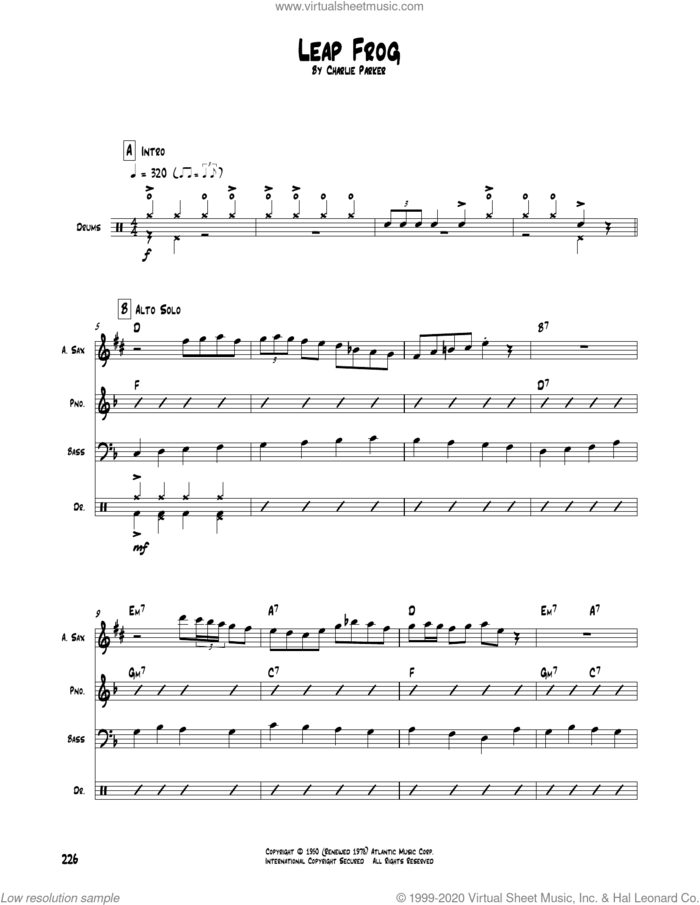 Leap Frog sheet music for chamber ensemble (Transcribed Score) by Charlie Parker, intermediate skill level