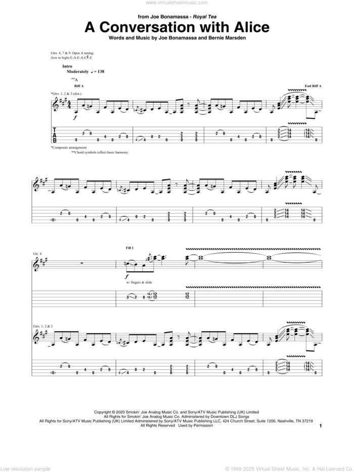 A Conversation With Alice sheet music for guitar (tablature) by Joe Bonamassa and Bernie Marsden, intermediate skill level