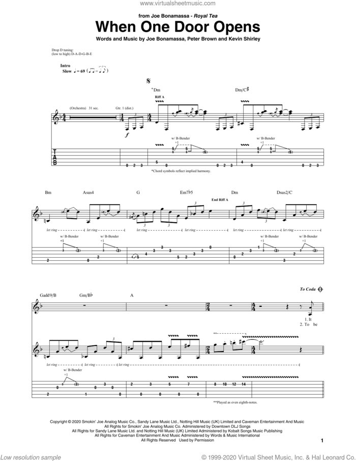 When One Door Opens sheet music for guitar (tablature) by Joe Bonamassa, Kevin Shirley and Pete Brown, intermediate skill level