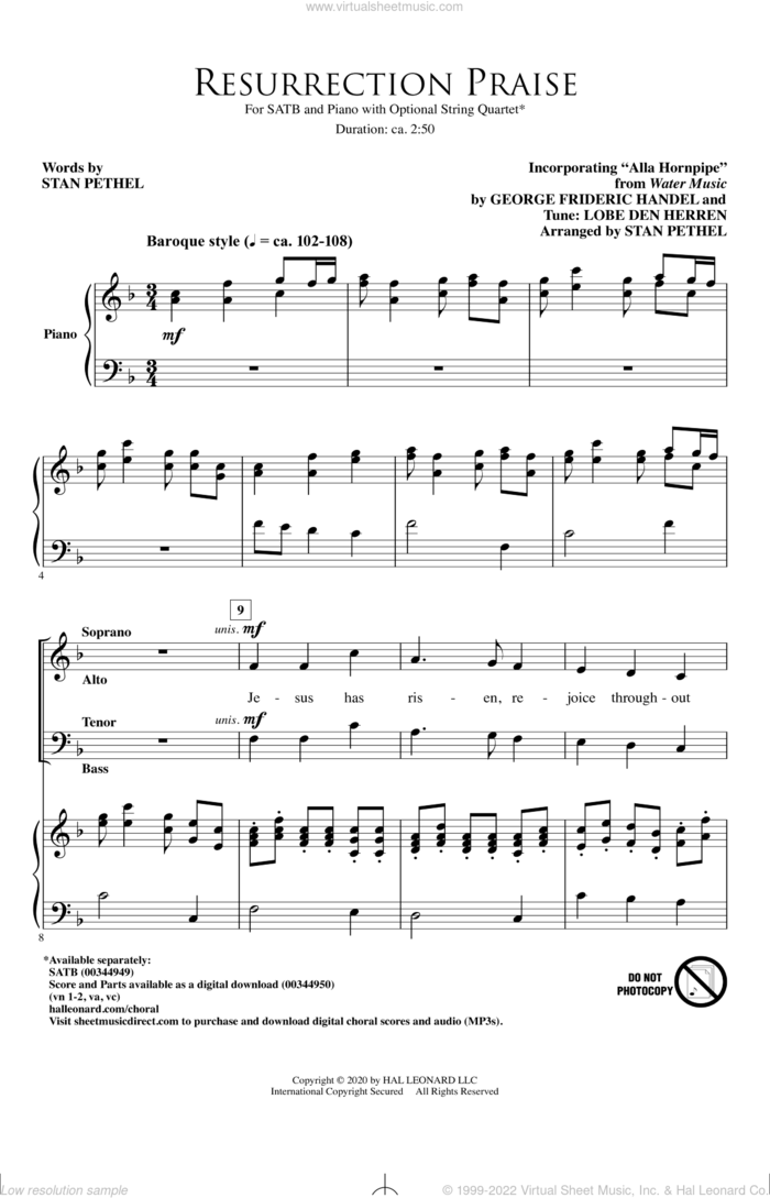 Resurrection Praise sheet music for choir (SATB: soprano, alto, tenor, bass) by George Frideric Handel and Stan Pethel, intermediate skill level