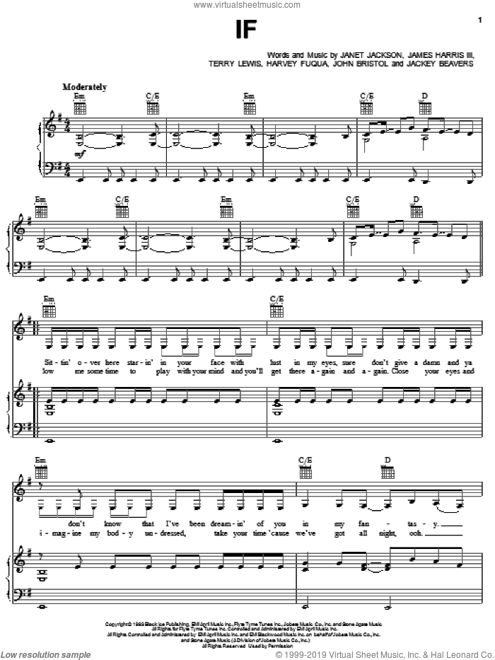 If sheet music for voice, piano or guitar by Janet Jackson, Harry Fuqua, Jackey Beavers, James Harris, John Bristol and Terry Lewis, intermediate skill level