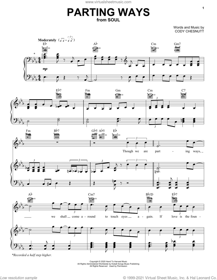 Parting Ways (from Soul) sheet music for voice, piano or guitar by Cody ChesnuTT, intermediate skill level