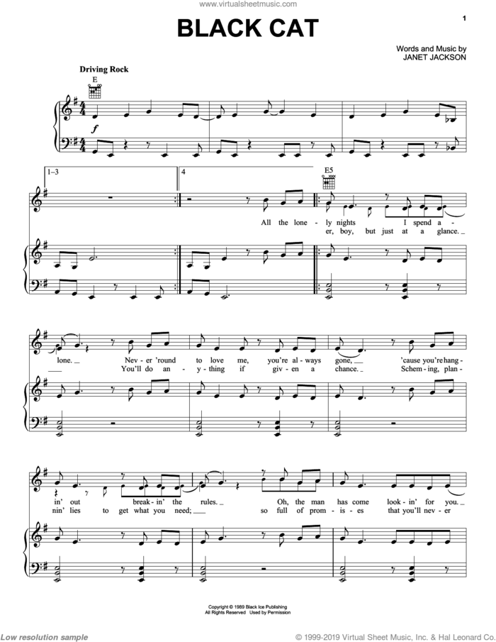 Black Cat sheet music for voice, piano or guitar by Janet Jackson, intermediate skill level