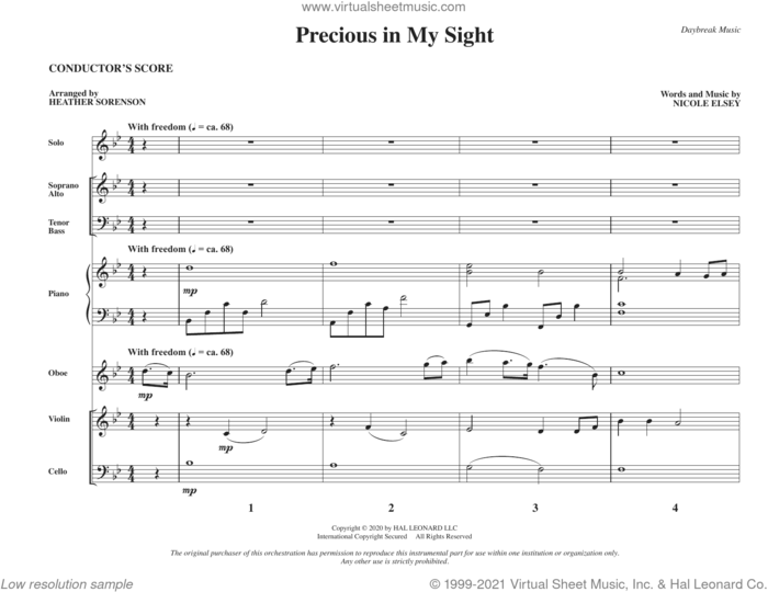 Precious in My Sight (arr. Heather Sorenson) (COMPLETE) sheet music for orchestra/band by Heather Sorenson and Nicole Elsey, intermediate skill level
