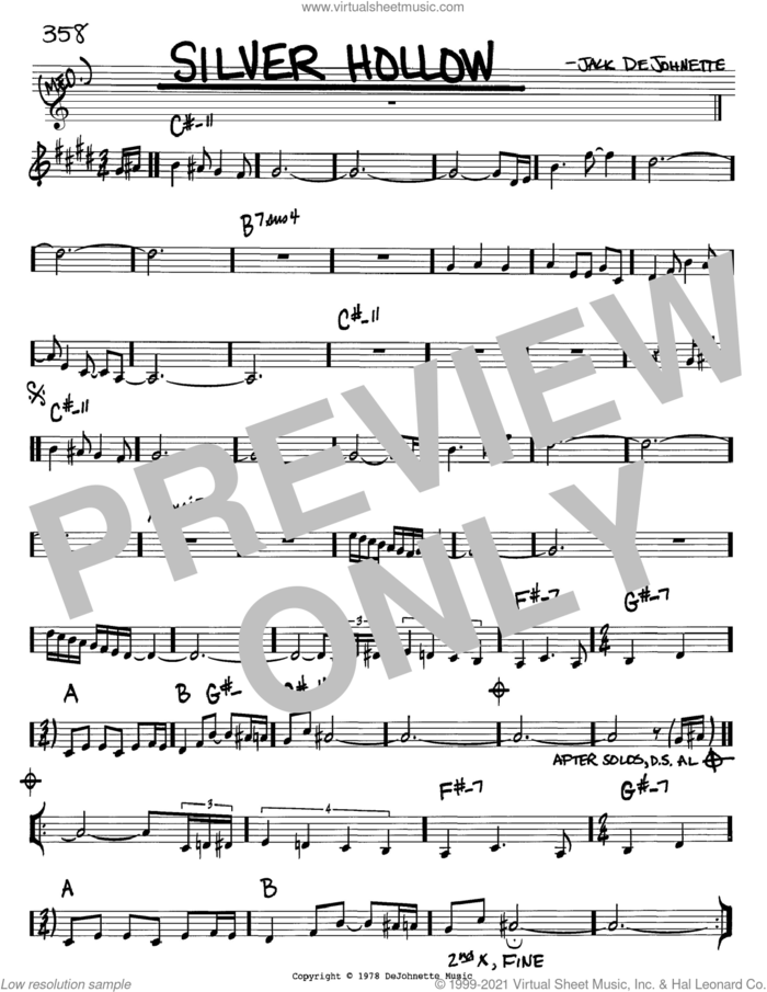 Silver Hollow sheet music for voice and other instruments (in Bb) by Jack DeJohnette, intermediate skill level