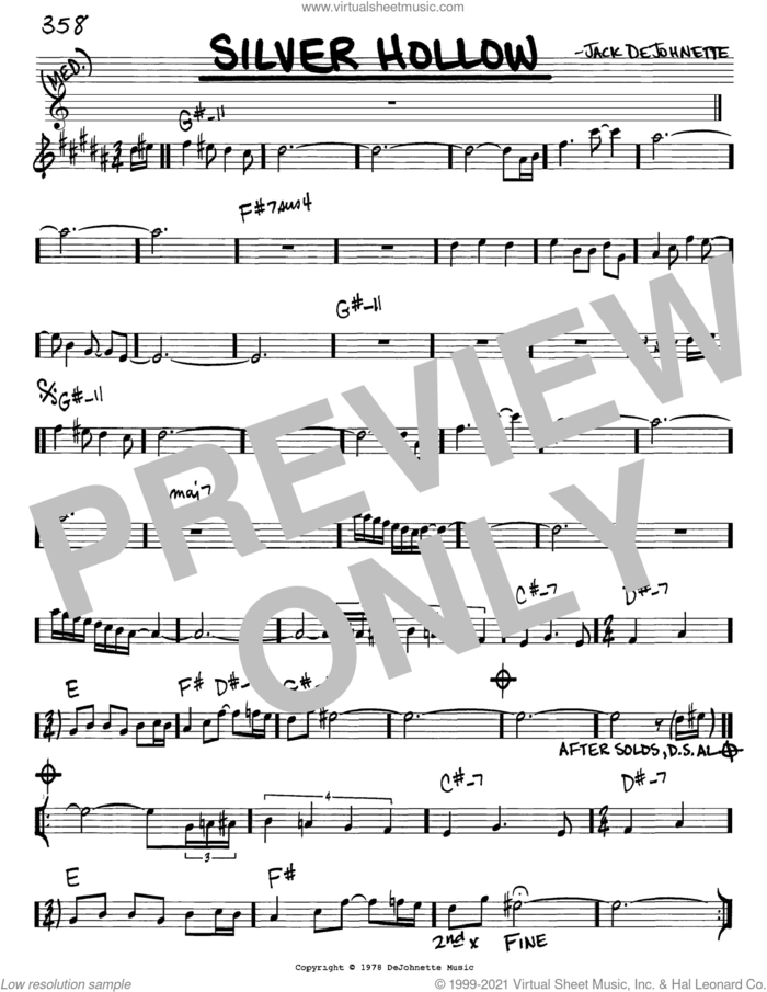 Silver Hollow sheet music for voice and other instruments (in Eb) by Jack DeJohnette, intermediate skill level