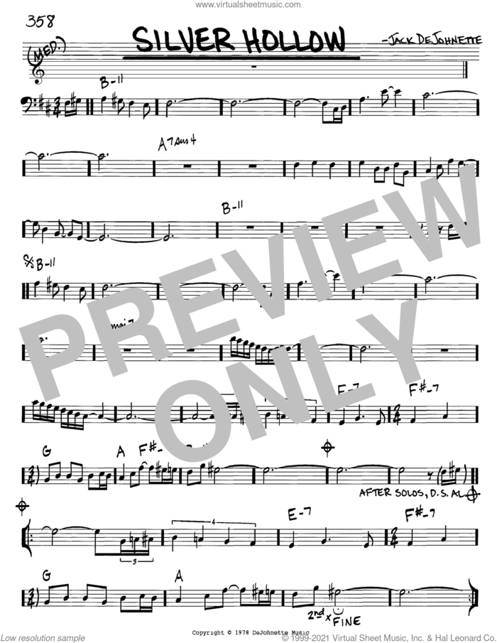 Silver Hollow sheet music for voice and other instruments (bass clef) by Jack DeJohnette, intermediate skill level