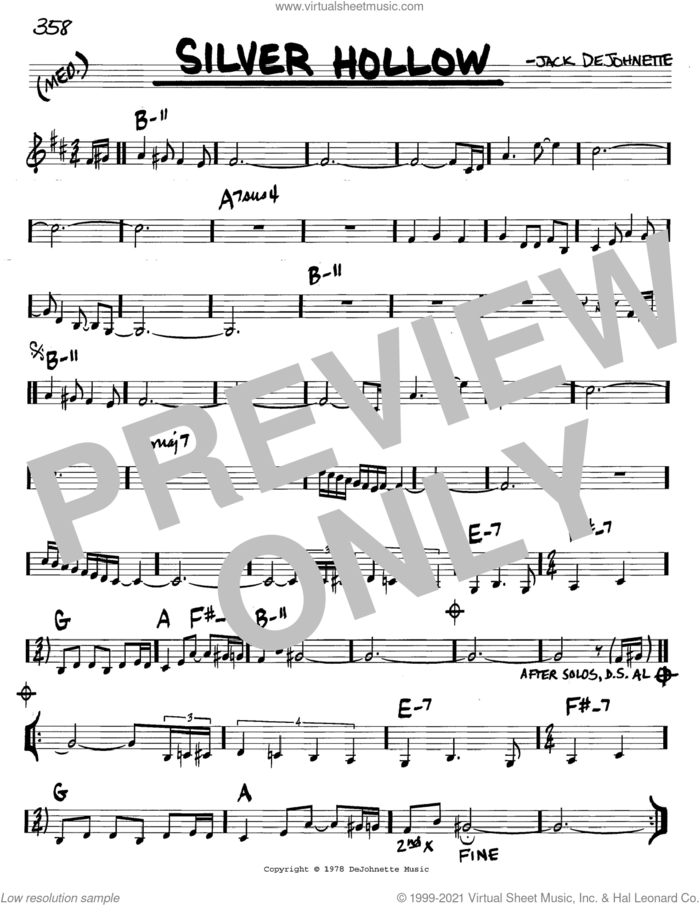 Silver Hollow sheet music for voice and other instruments (in C) by Jack DeJohnette, intermediate skill level