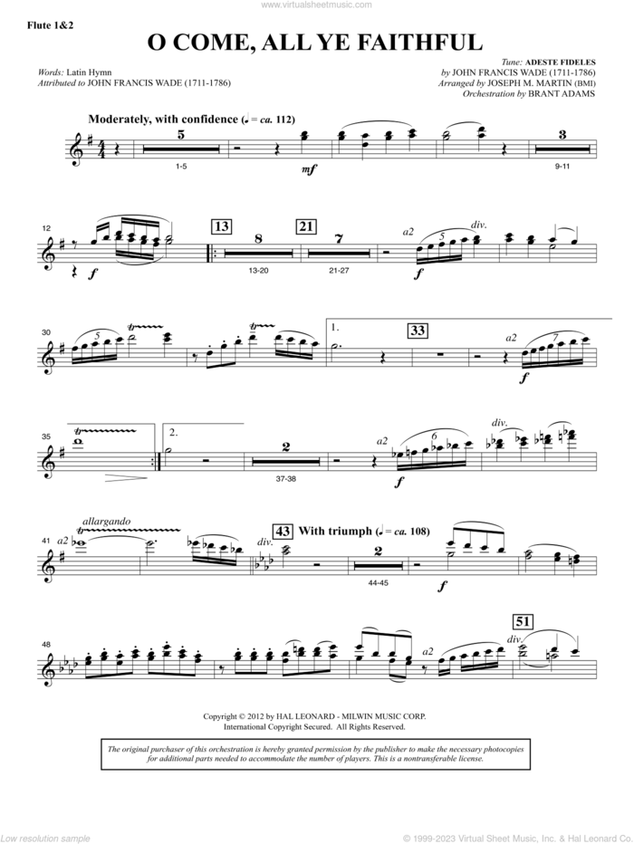 Carols for Choir and Congregation sheet music for orchestra/band (flute 1 and 2) by Joseph M. Martin, intermediate skill level