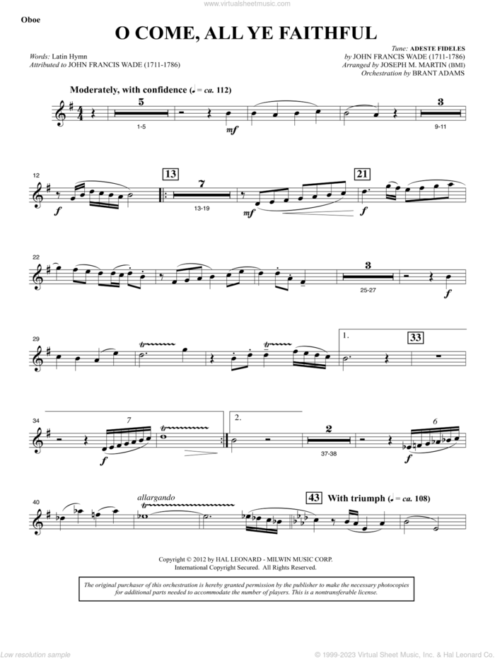 Carols for Choir and Congregation sheet music for orchestra/band (oboe) by Joseph M. Martin, intermediate skill level