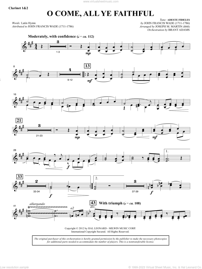 Carols for Choir and Congregation sheet music for orchestra/band (Bb clarinet 1 and 2) by Joseph M. Martin, intermediate skill level